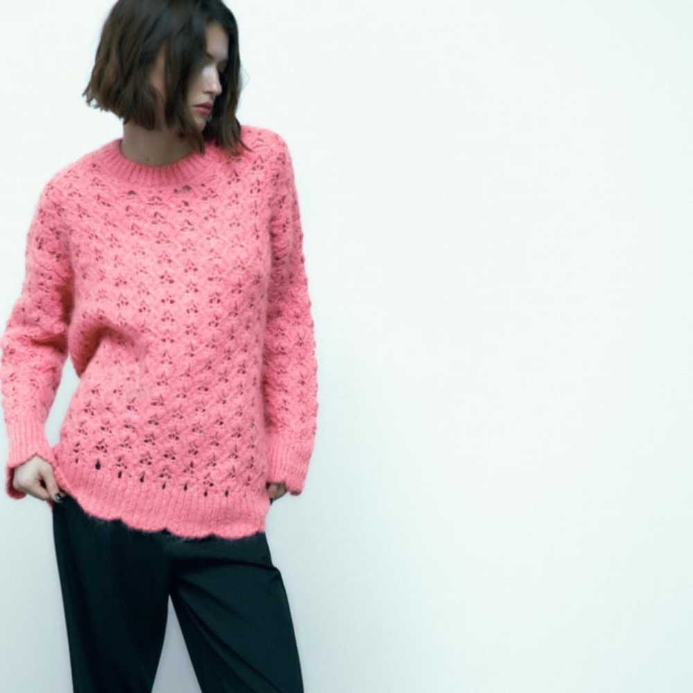 Zara Pink Wool Blend Oversized Sweater - Picture 6 of 15